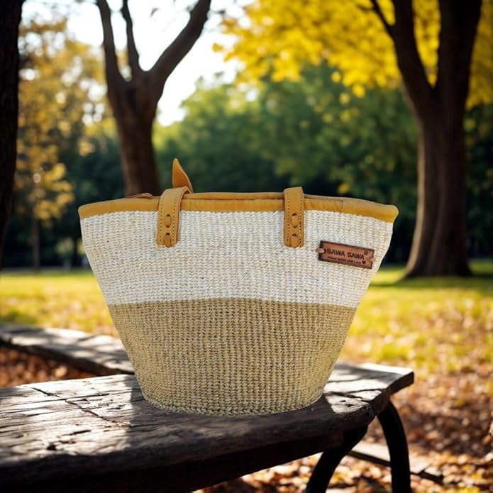 Peaceful Life Handmade Medium Sisal Straw Basket Tote Bag