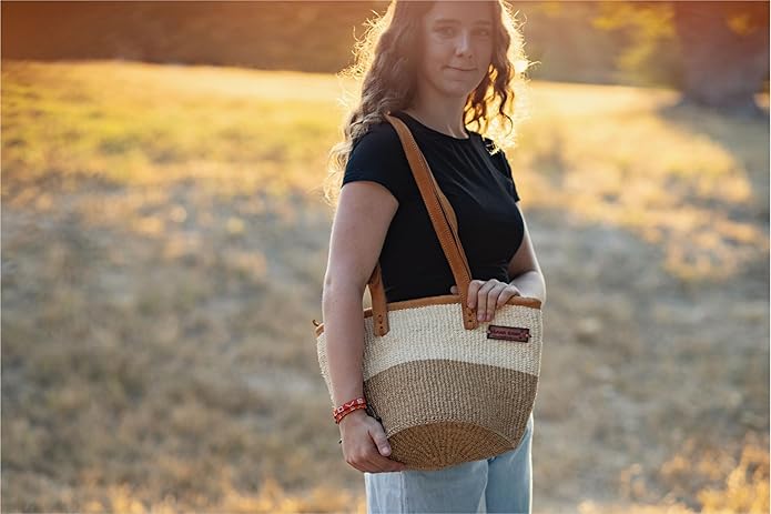 Peaceful Life Handmade Medium Sisal Straw Basket Tote Bag